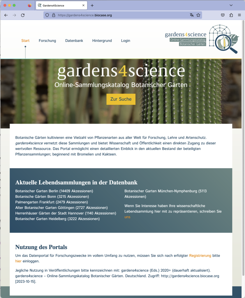 Webseite gardens4science